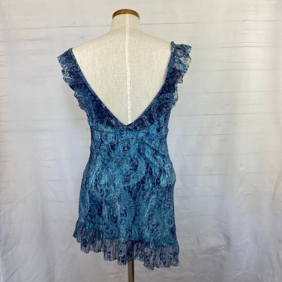 Kimchi Blue Y2K Regencycore Paisley Mesh Blouse Women SP Ruffle Fairycore NEW - Picture 2 of 9